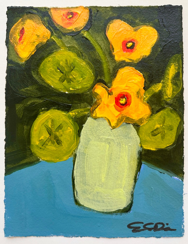 Nasturium in Mint Vase Two (12x9)