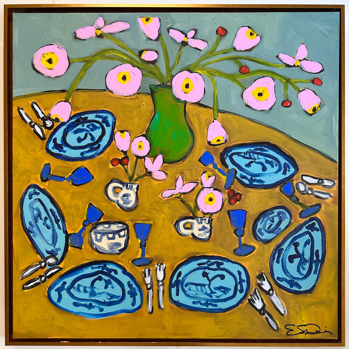 "Poppies in Jade Vase"