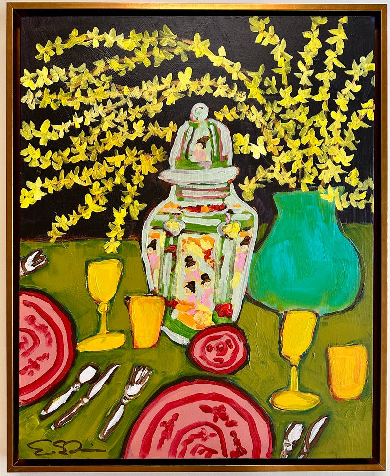 "Rose Medalion and Forsythia"