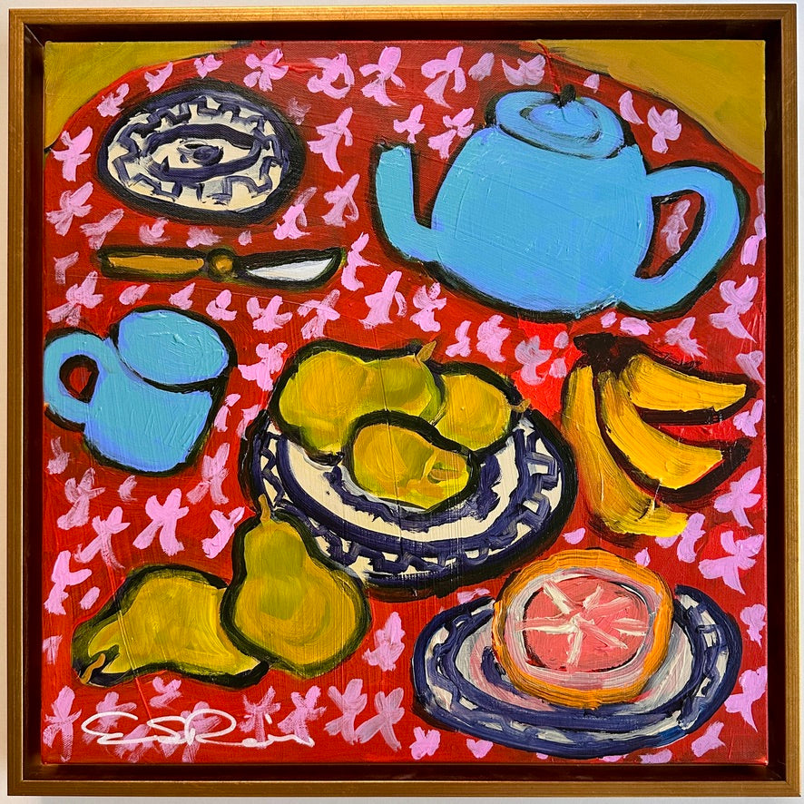 "Blue Teapot with Fruit"